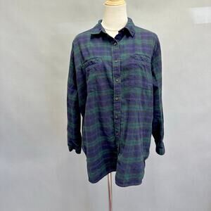 BDG Oversized Blue & Green Plaid Flannel Shirt Size Medium grunge indie sleaze